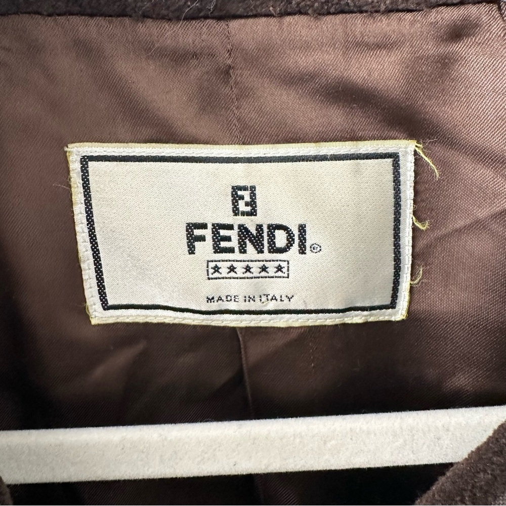 VINTAGE Fendi Brown Striped Fur Trim Jacket Coat SZ US 6 - Picture 3 of 13